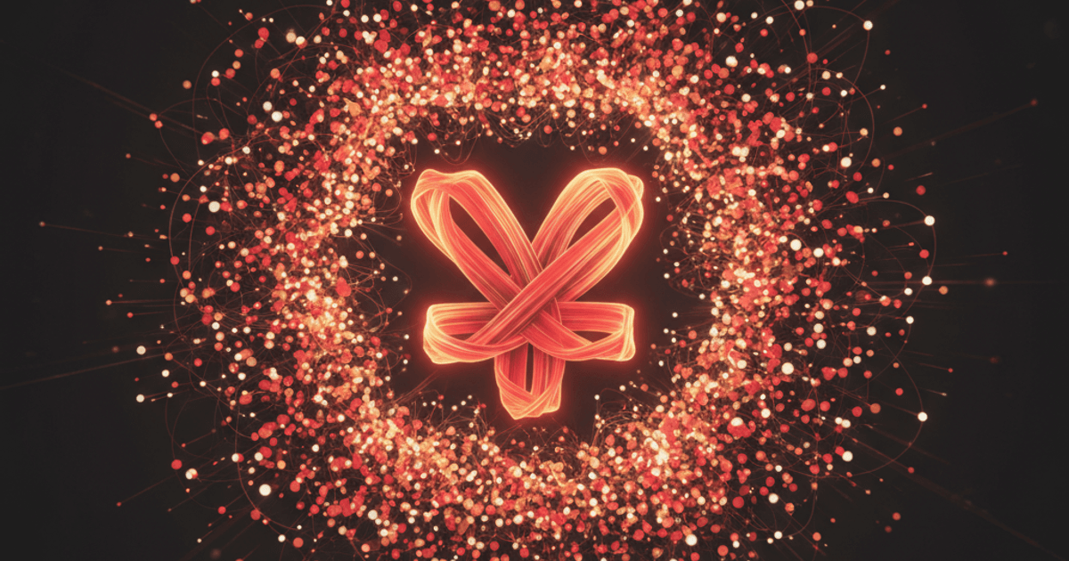 How to make a meme coin illustration: a bright new token symbol igniting at the center with a crowd of small community nodes rallying around it, red and amber on near-black