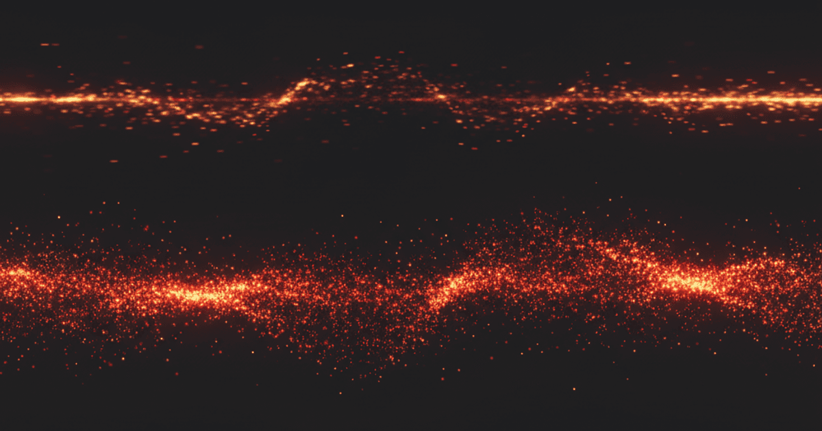 Editorial illustration of a rising network activity line and a separately falling price line over a near-black background with thin red accents