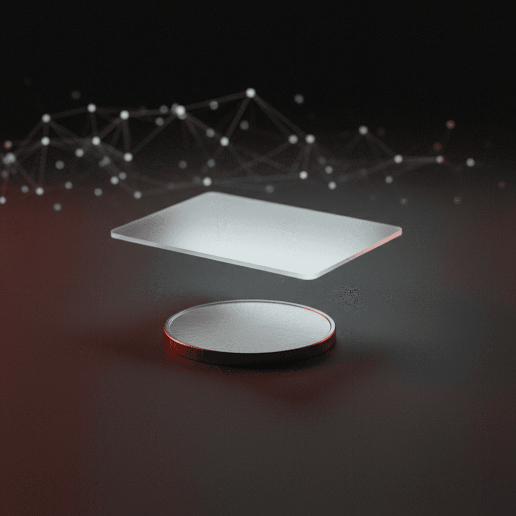 Editorial illustration of creating a Solana token with Phantom wallet — minimalist wallet icon and SPL token disc on charcoal