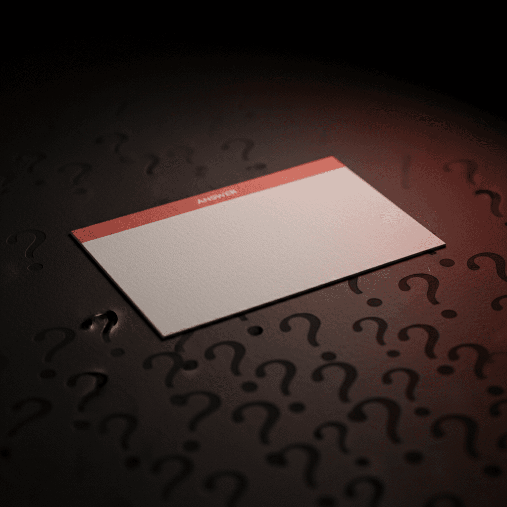 Editorial illustration of Solana FAQ — focused answer card in front of a soft array of question marks on charcoal