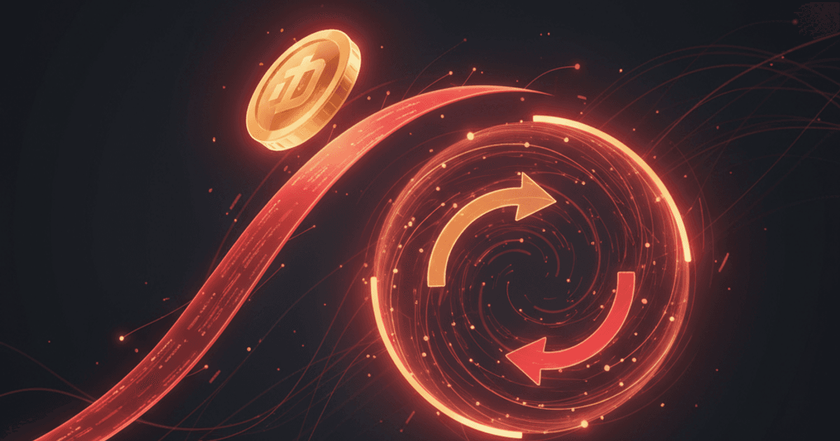 Ilustrasi PumpSwap: sebuah token lulus dari bonding curve yang sudah penuh menuju pool likuiditas otomatis yang menyala, dengan panah tukar dua arah