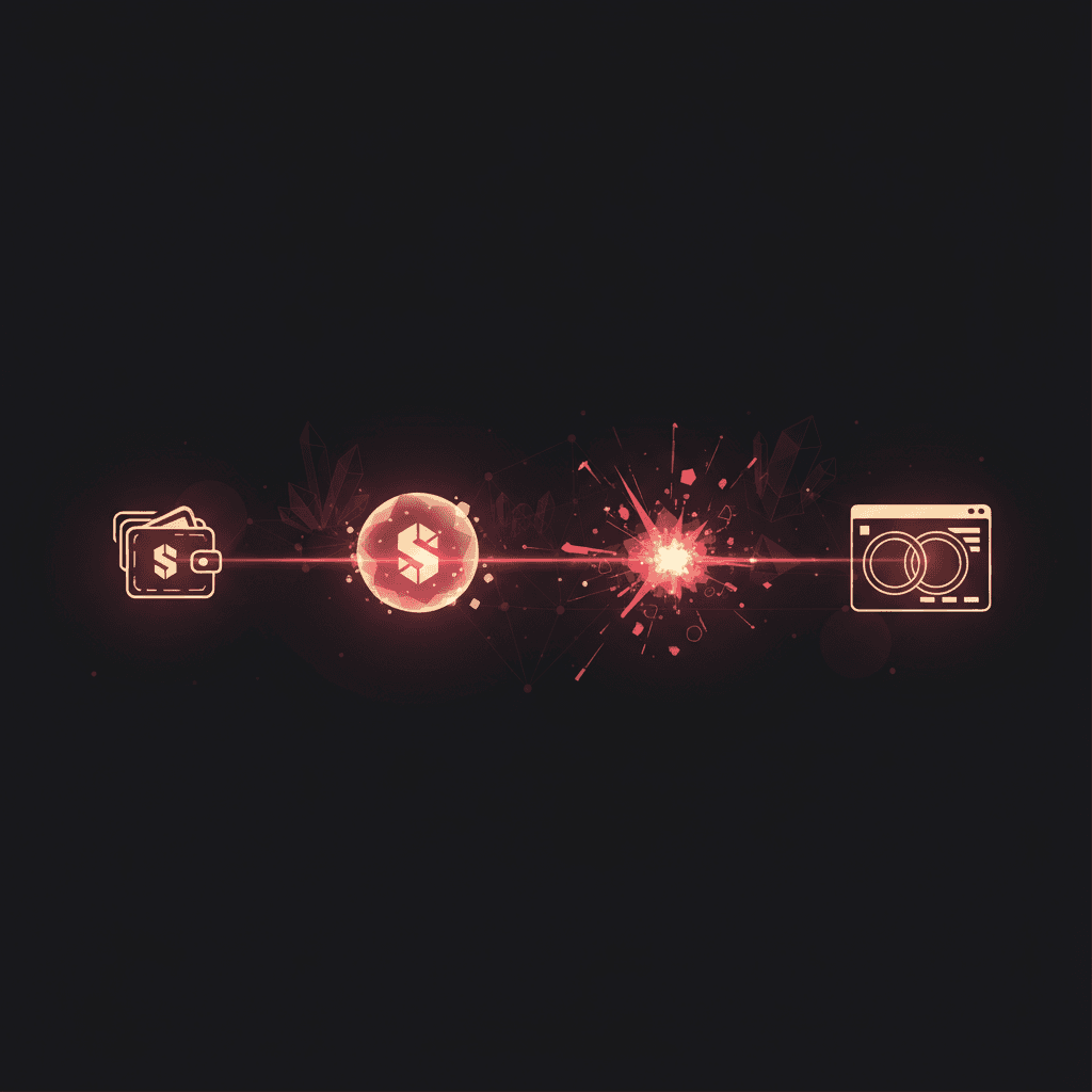 Solana memecoin tools illustration — a pipeline of tools from wallet to token creation to launch and trading, cinematic editorial