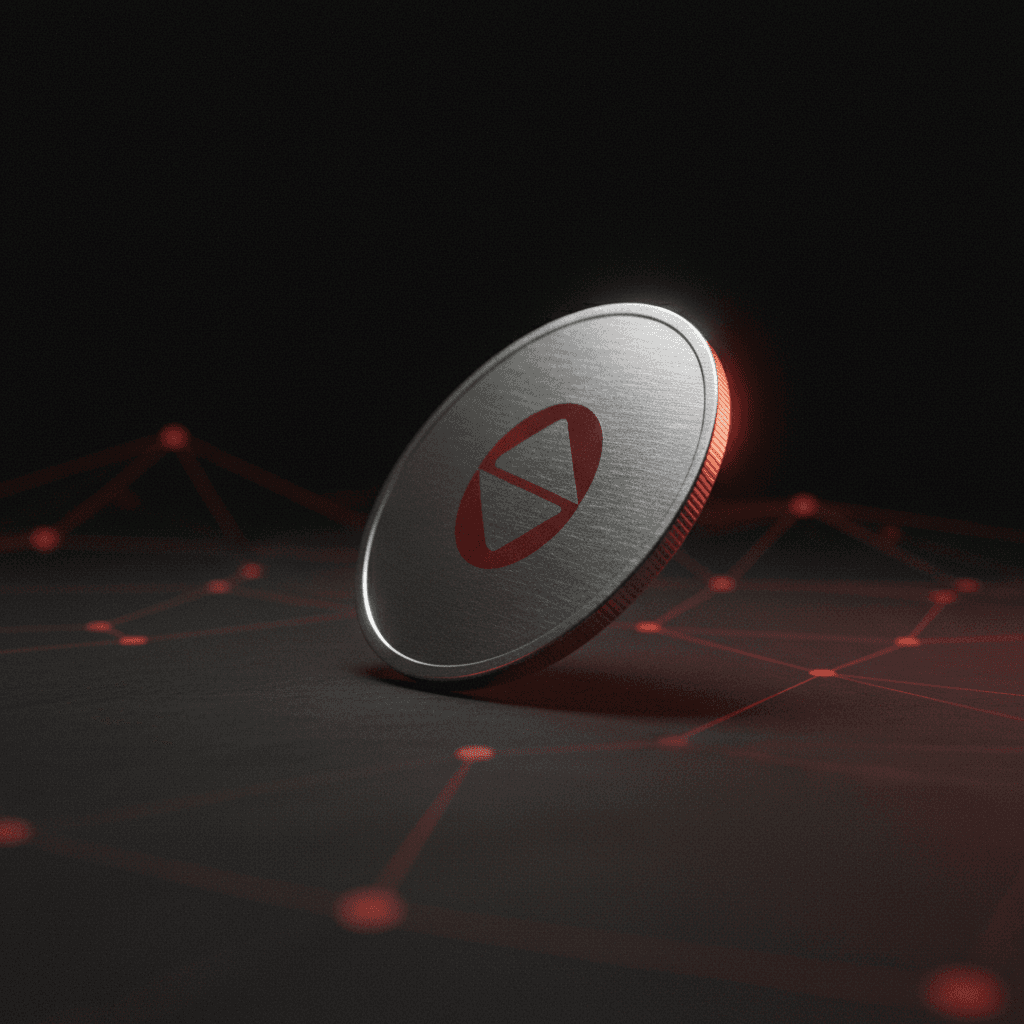 Editorial illustration of Solana SPL token creation — minimalist token disc on charcoal background with subtle network mesh