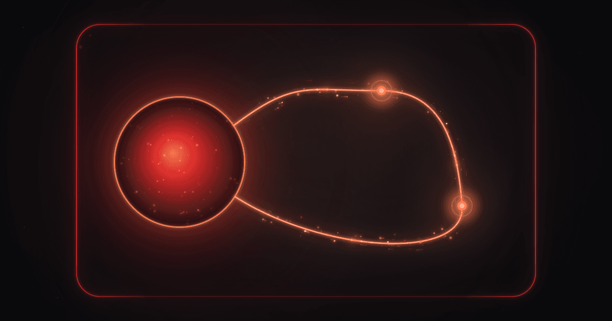 A glowing lending pool circle on the left sends one bright arc through two smaller nodes and back into itself, the whole loop held inside a thin rounded bracket