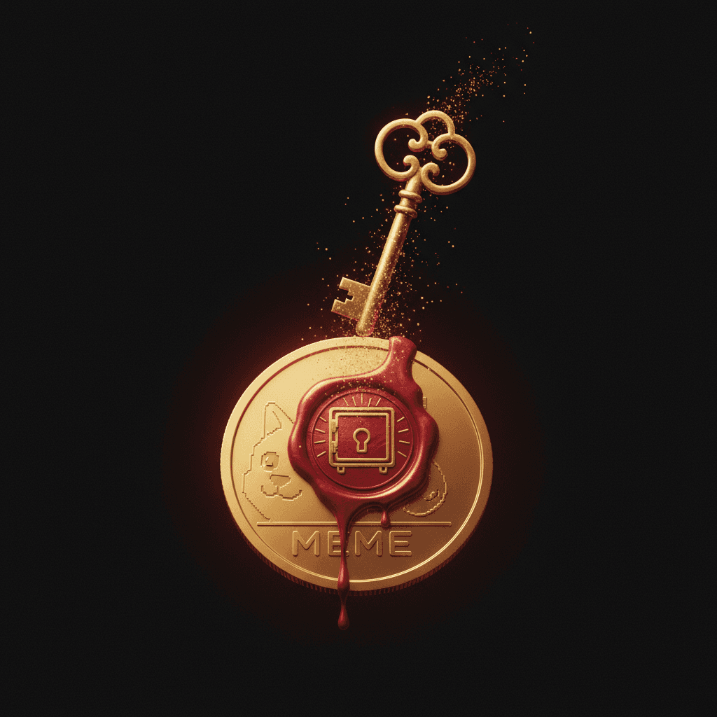 Trustworthy launch illustration — a token being sealed with its authorities revoked and keys removed