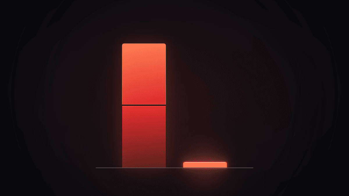 Two vertical bars on a baseline: a tall bar made of two equal stacked halves for the buy and the sell, and beside it a very short bar for what the round trip costs